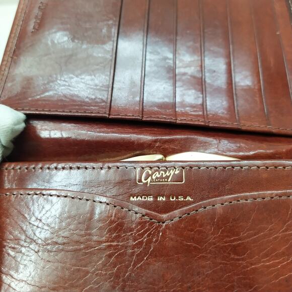 Gary Brown Leather Kisslock Credit Card Bifold Wallet - Vintage - Made in USA